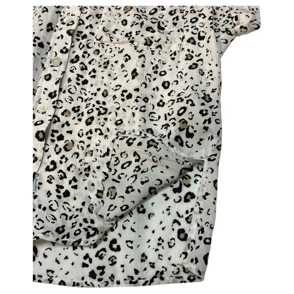 Rails Top Womens XS Leopard Print Short Cuffed Sleeve Button Up High Low White - Picture 11 of 13